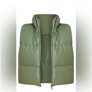 Pretty Little Thing Olive Green Faux Leather Drop Hem Puffer Vest US L/UK XL NWT